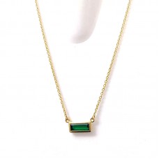 Green tourmaline quartz rectangle silver necklace